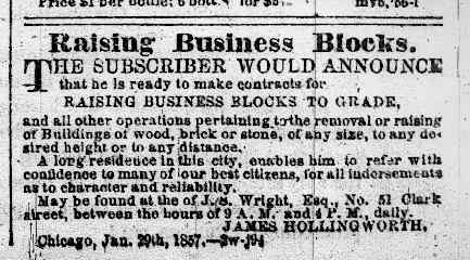 Hollingsworth’s 1858 ad., Chicago Tribune.